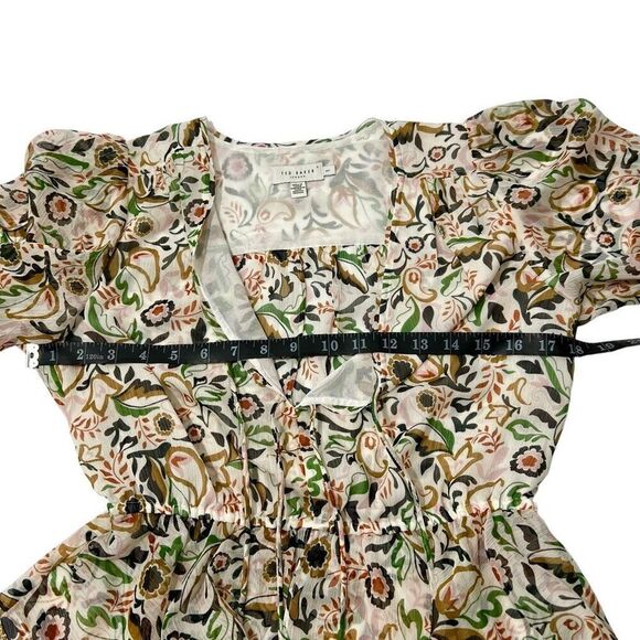 Ted Baker XS to Small Cream Floral Brienna Tie Front Blouse - Picture 10 of 13